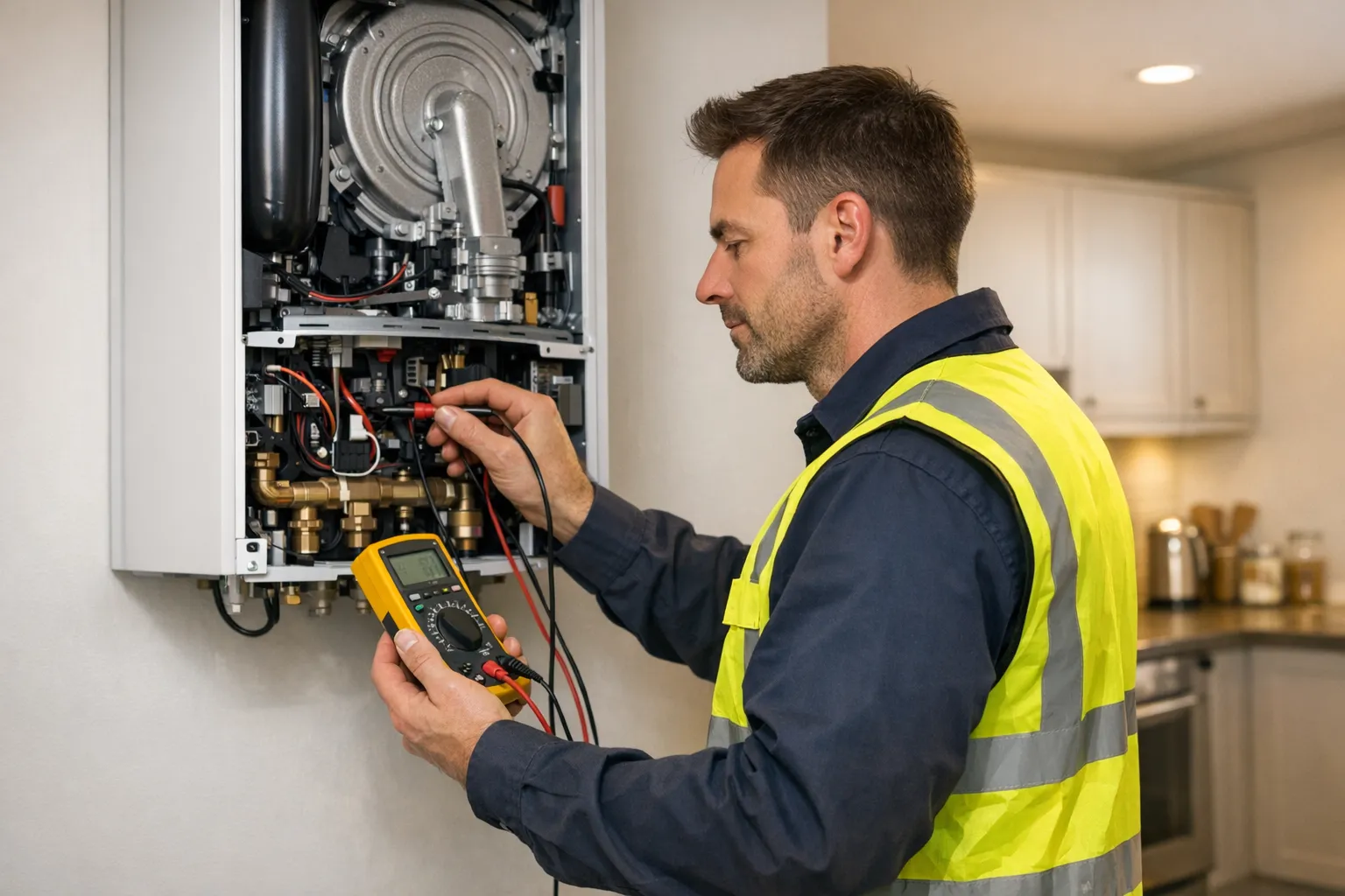 Gas engineer working on a boiler in Sheffield